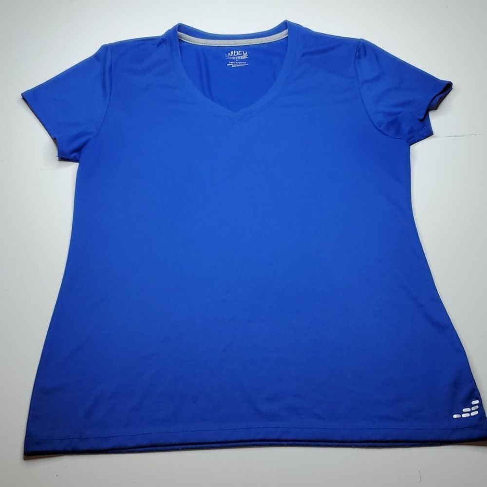 L BCG ROYAL BLUE VNECK semi fitted fit active running athletic SHIRT TOP LARGE